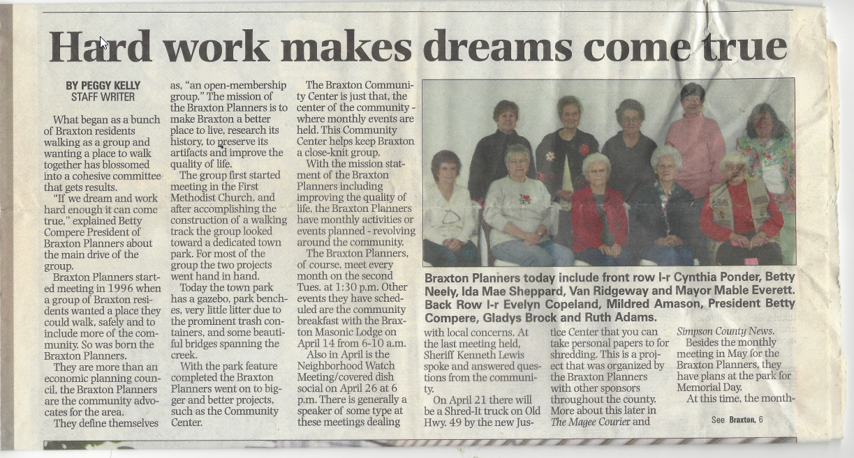 Braxton Planners Newspaper Article from 2012